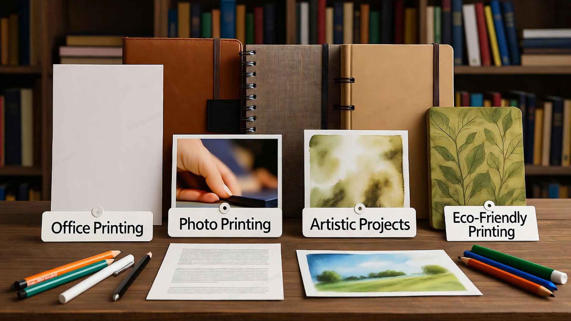 نوع کاغذ مناسب برای کاربردهای مختلف مانند چاپ اداری، چاپ عکس، پروژه‌های هنری و چاپ دوستدار محیط‌زیست است.